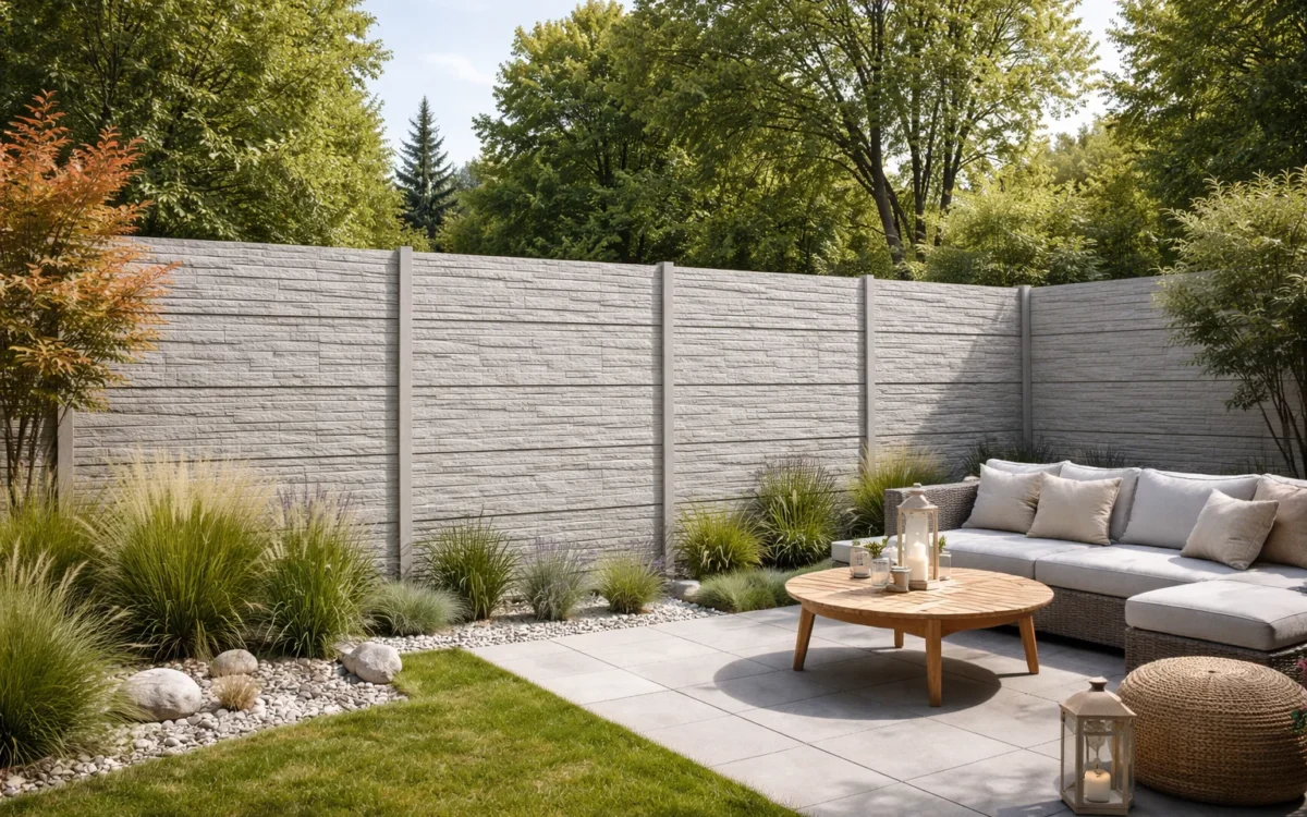 Ein Betonzaun im Garten