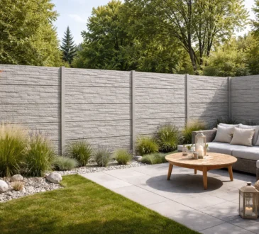 Ein Betonzaun im Garten