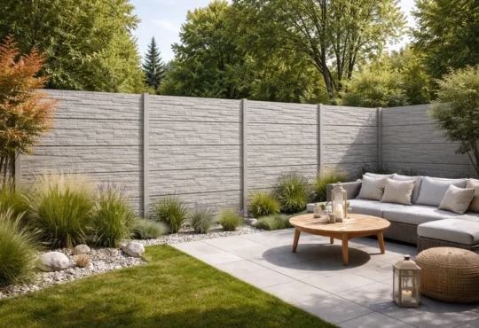 Ein Betonzaun im Garten