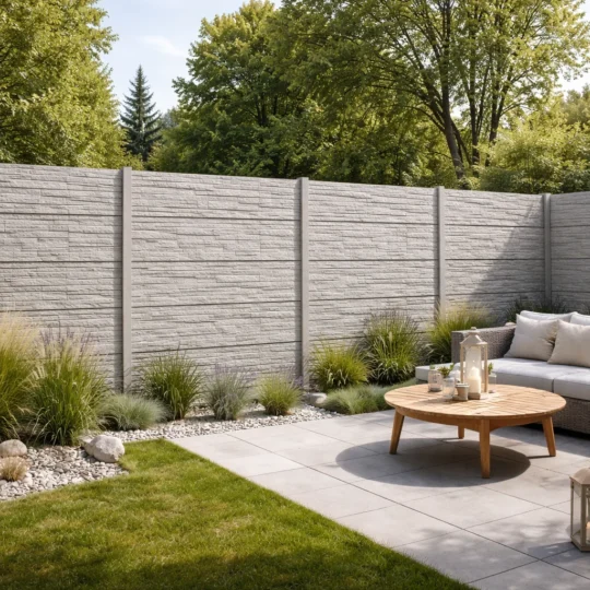 Ein Betonzaun im Garten