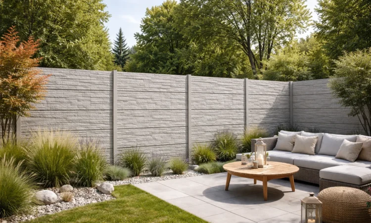 Ein Betonzaun im Garten